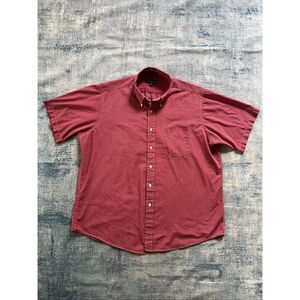 Hathaway Red White Black Plaid Button Front Short Sleeve Shirt 17